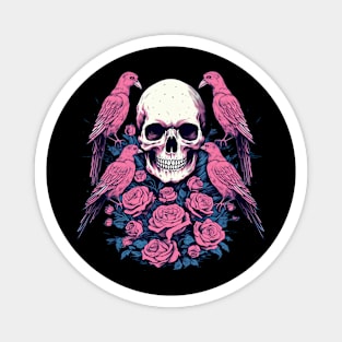 Skull and Flowers and Birds Magnet